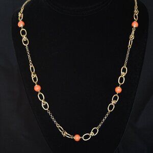 Banana Republic Necklace With Orange Accent Beads On 30" Chain - Hang Tag